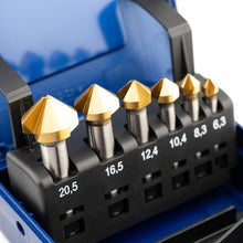 Load image into Gallery viewer, a+s Albrecht &amp; Schulte countersink set HSS-G with TiN coating – 6-piece countersink set 90° according to DIN 335 C, for metal, wood, aluminum &amp; plastic, in ABS case, precision ground 